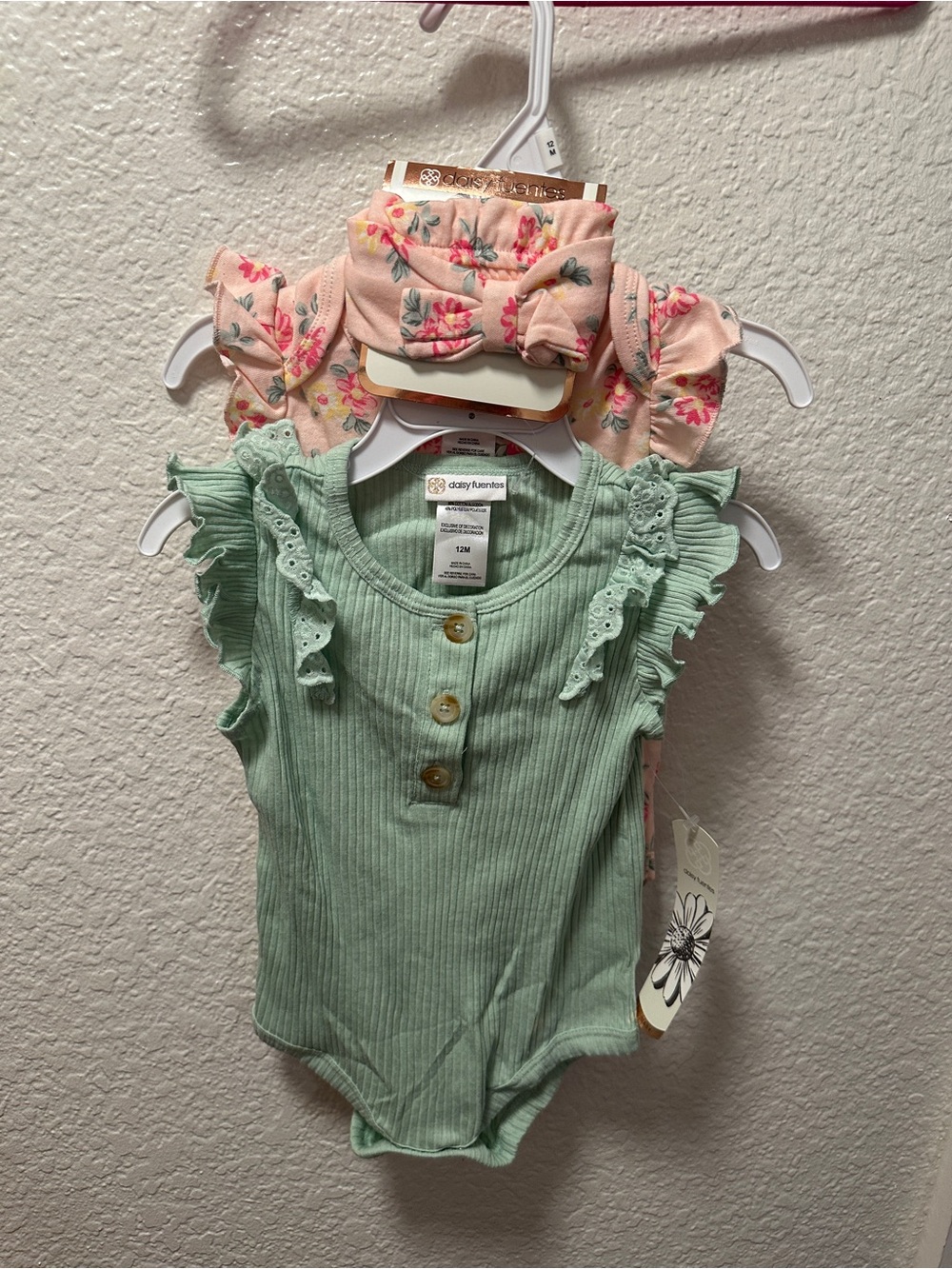 Daisy Fuentes Baby Girls Green Ribbed Bodysuit and Headband Set